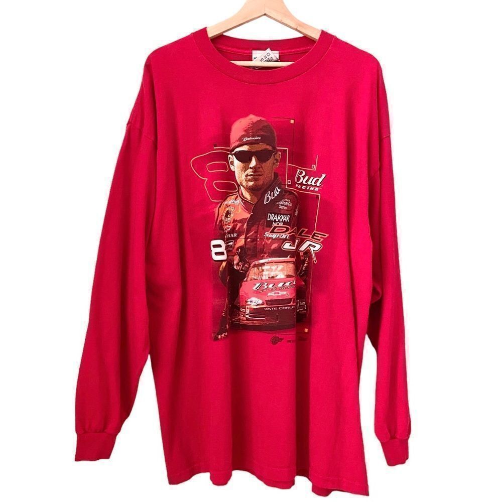Vintage Dale Earnhardt Jr. Budweiser Logo Red Long Sleeve Tee in Size XXL
